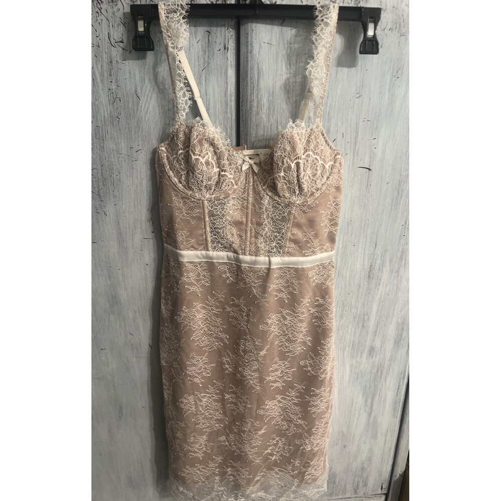 Lace Corset Cream Nude Dress Y2K Vintage Whimsygoth Cottage Core